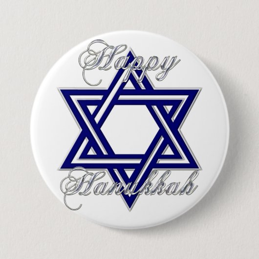 KRW Happy Hanukkah Star van David Ronde Button 7,6 Cm (Voorkant)