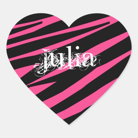 KRW Hart Zebra Roze en Zwarte Naam Sticker (Voorkant)