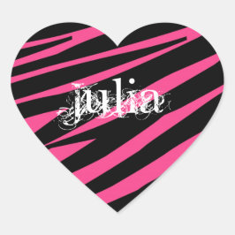 KRW Hart Zebra Roze en Zwarte Naam Sticker