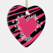 KRW Heart en Swirls Zebra Black en Roze Keepomwill Keramisch Ornament (Rechts)