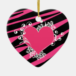 KRW Heart en Swirls Zebra Black en Roze Keepomwill Keramisch Ornament