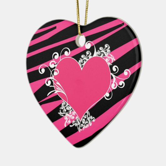 KRW Heart en Swirls Zebra Black en Roze Keepomwill Keramisch Ornament (Links)