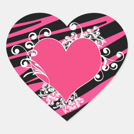 KRW Heart en Swirls Zebra Roze en zwarte sticker (Voorkant)