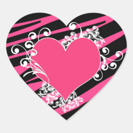 KRW Heart en Swirls Zebra Roze en zwarte sticker