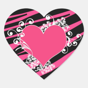 KRW Heart en Swirls Zebra Roze en zwarte sticker
