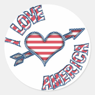 KRW I Love America Heart Stars and Stripes Ronde Sticker