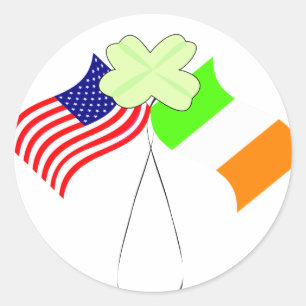 KRW Ierse Amerikaanse vlaggen en shamrock Ronde Sticker
