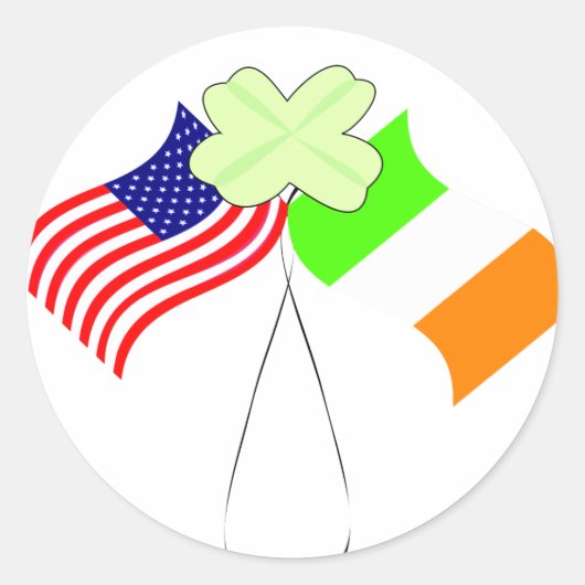 KRW Ierse Amerikaanse vlaggen en shamrock Ronde Sticker (Voorkant)