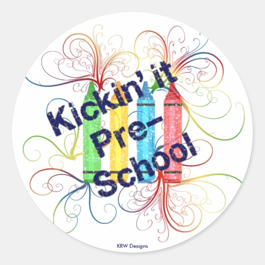 KRW Kickin 'It Pre-School Crayons Grunge Ronde Sticker (Voorkant)