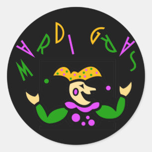 KRW Kleurrijke Mardi Gras Jester Ronde Sticker