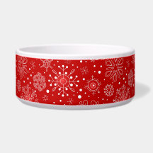 KRW Lacy White Snowflakes Kerstmis Red Pet Bowl