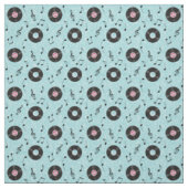 KRW Light Blue Retro Records Music Fabric Stof (Swatch)