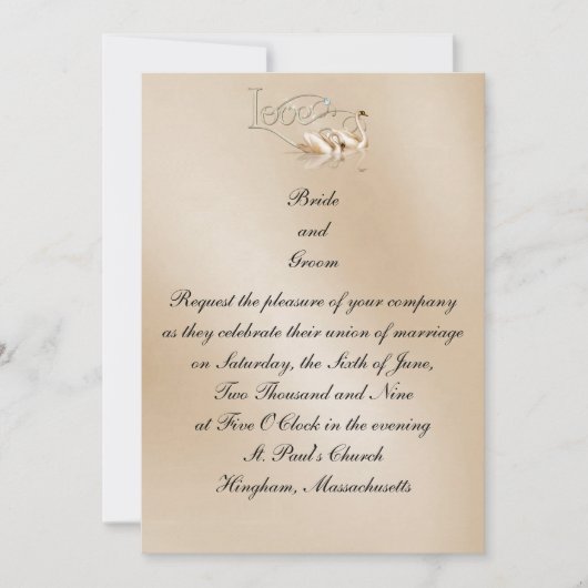 KRW Love Swans Custom Wedding Invitation Kaart (Voorkant)