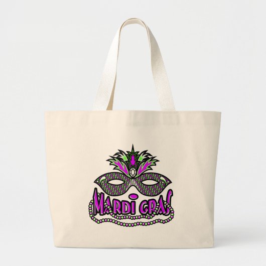 KRW Mardi Gras Mask en Beads Grote Tote Bag (Voorkant)