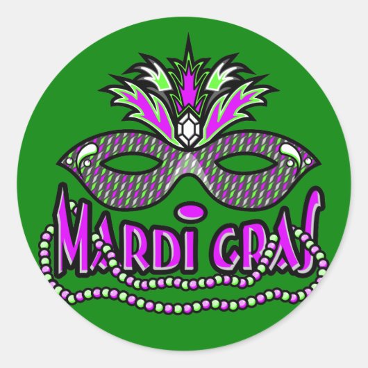 KRW Mardi Gras Masker en Kralen Ronde Sticker (Voorkant)