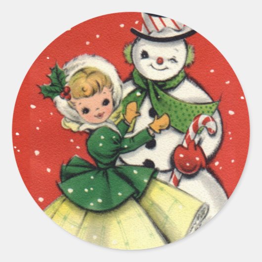 KRW  Meisje en Sneeuwman Kerst sticker (Voorkant)