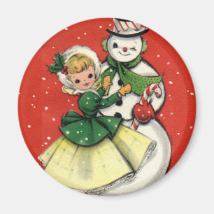 KRW  meisje en Snowman Kerstmagneet Magneet