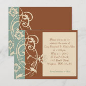 KRW Modern Brown and Blue Floral Wedding Kaart (Voorkant / Achterkant)