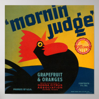 KRW  Morning rechter Rooster Grapefruit Label Poster
