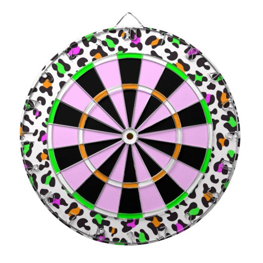 KRW Neon Leopard Print Girly Dartboard Dartbord (Voorkant)