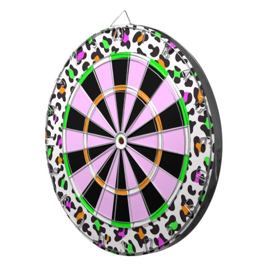 KRW Neon Leopard Print Girly Dartboard Dartbord (Voorkant Rechts)