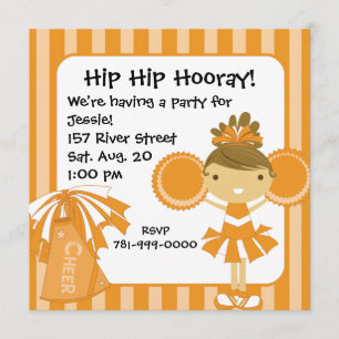 KRW Oranje Cheerleader Birthday Party Invitation Kaart