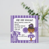 KRW Paarse Cheerleader Birthday Party Invitation Kaart (Staand voorkant)