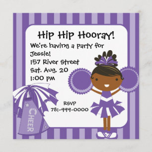 KRW Paarse Cheerleader Birthday Party Invitation Kaart
