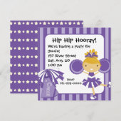 KRW Paarse Cheerleader Birthday Party Invitation Kaart (Voorkant / Achterkant)