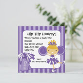KRW Paarse Cheerleader Birthday Party Invitation Kaart (Staand voorkant)