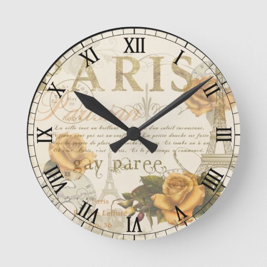 KRW Paris Rozen Roman Numeral Clock Ronde Klok (Voorkant)