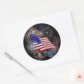 KRW Patriottische Amerikaanse Vlag en Vuurwerk Ronde Sticker (Envelop)