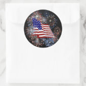 KRW Patriottische Amerikaanse Vlag en Vuurwerk Ronde Sticker (Tas)
