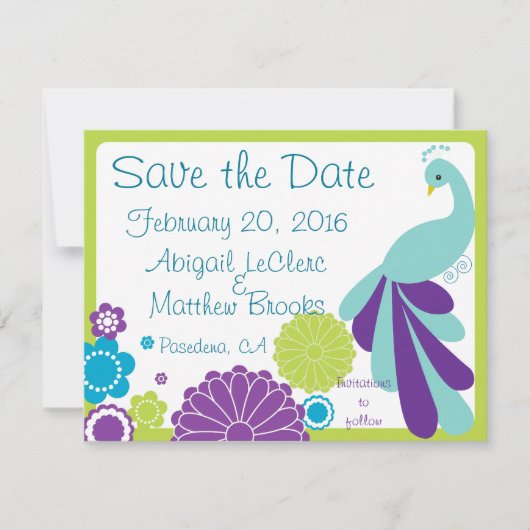 KRW Peacock Floral Custom Save the Date (Voorkant)