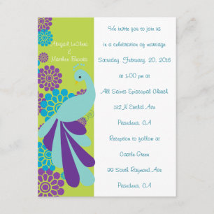 KRW Peacock Floral Custom Wedding Invitation Kaart