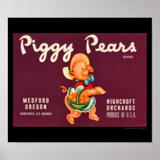 KRW  Piggy Pears Fruit Crate Label Poster