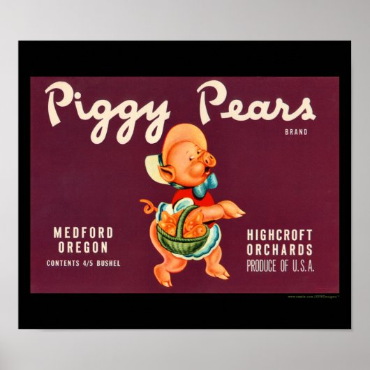 KRW Piggy Pears Fruit Crate Label Poster (Voorkant)