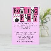 KRW Pink Bowling Birthday Party Kaart (Staand voorkant)