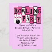 KRW Pink Bowling Birthday Party Kaart (Voorkant / Achterkant)