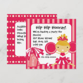 KRW Pink Cheerleader 2 Sided Birthday Invitation Kaart (Voorkant / Achterkant)