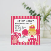 KRW Pink Cheerleader 2 Sided Birthday Invitation Kaart (Staand voorkant)