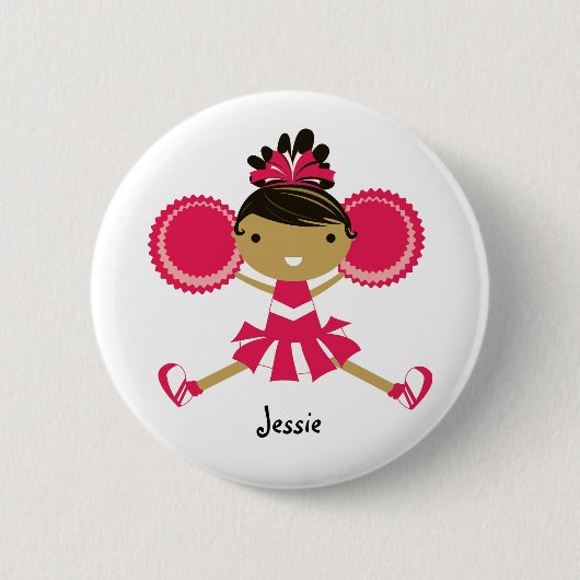 KRW Pink Cheerleader Birthday Party Name Button (Voorkant)