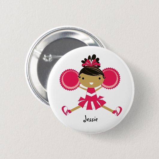 KRW Pink Cheerleader Birthday Party Name Button (Voorkant /achterkant)