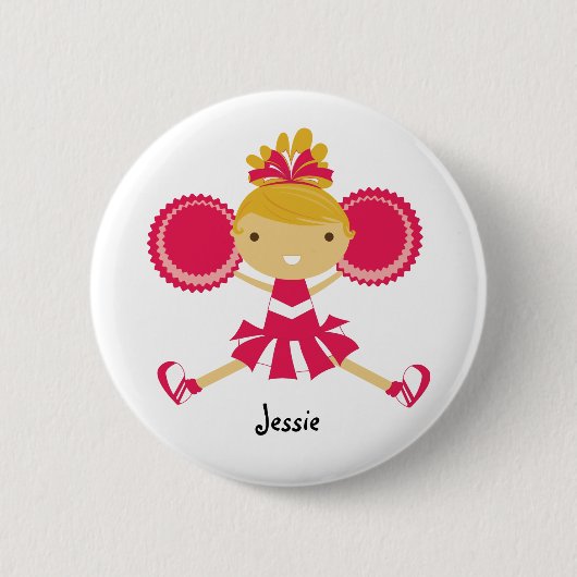 KRW Pink Cheerleader Birthday Party Name Button (Voorkant)