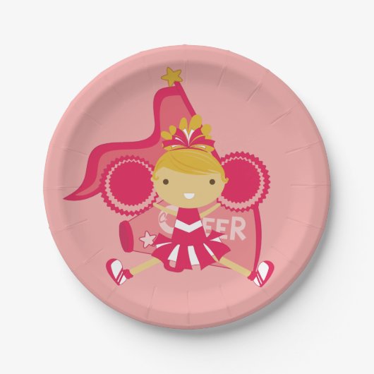 KRW Pink Cheerleader Party Paper Borden Papieren Bordje (Voorkant)