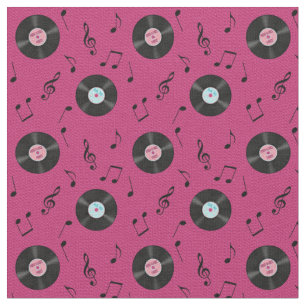 KRW Pink Retro Records Music Fabric Stof