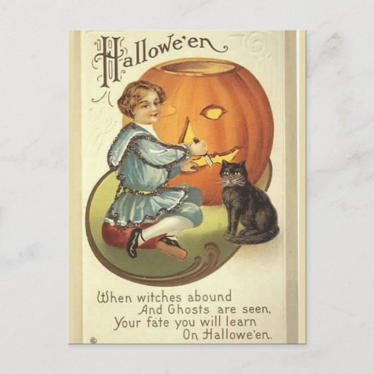 KRW Pumpkin Carving Vintage Halloween Briefkaart (Voorkant)