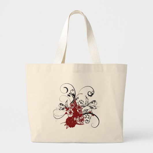 KRW Red Floral Grunge Grote Tote Bag (Voorkant)