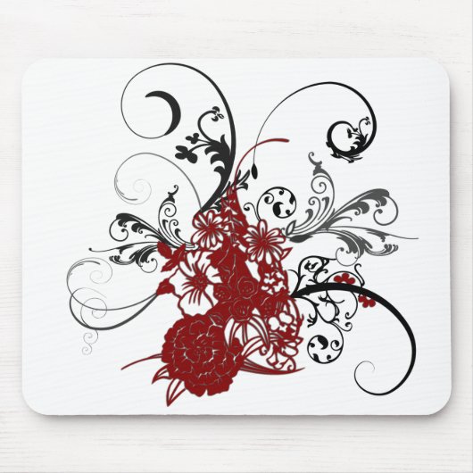 KRW Red Floral Grunge Muismat (Voorkant)