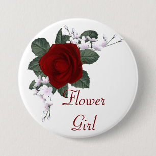 KRW Red Rose Bloemenmeisje Wedding Pin Ronde Button 7,6 Cm